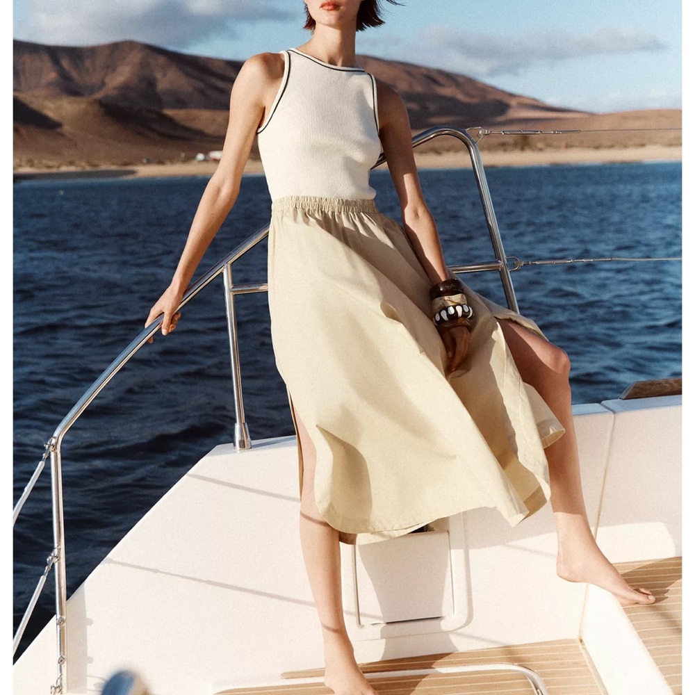 Zara combination midi dress Elegant Cream Maxi Skirt & top combo large nwt
